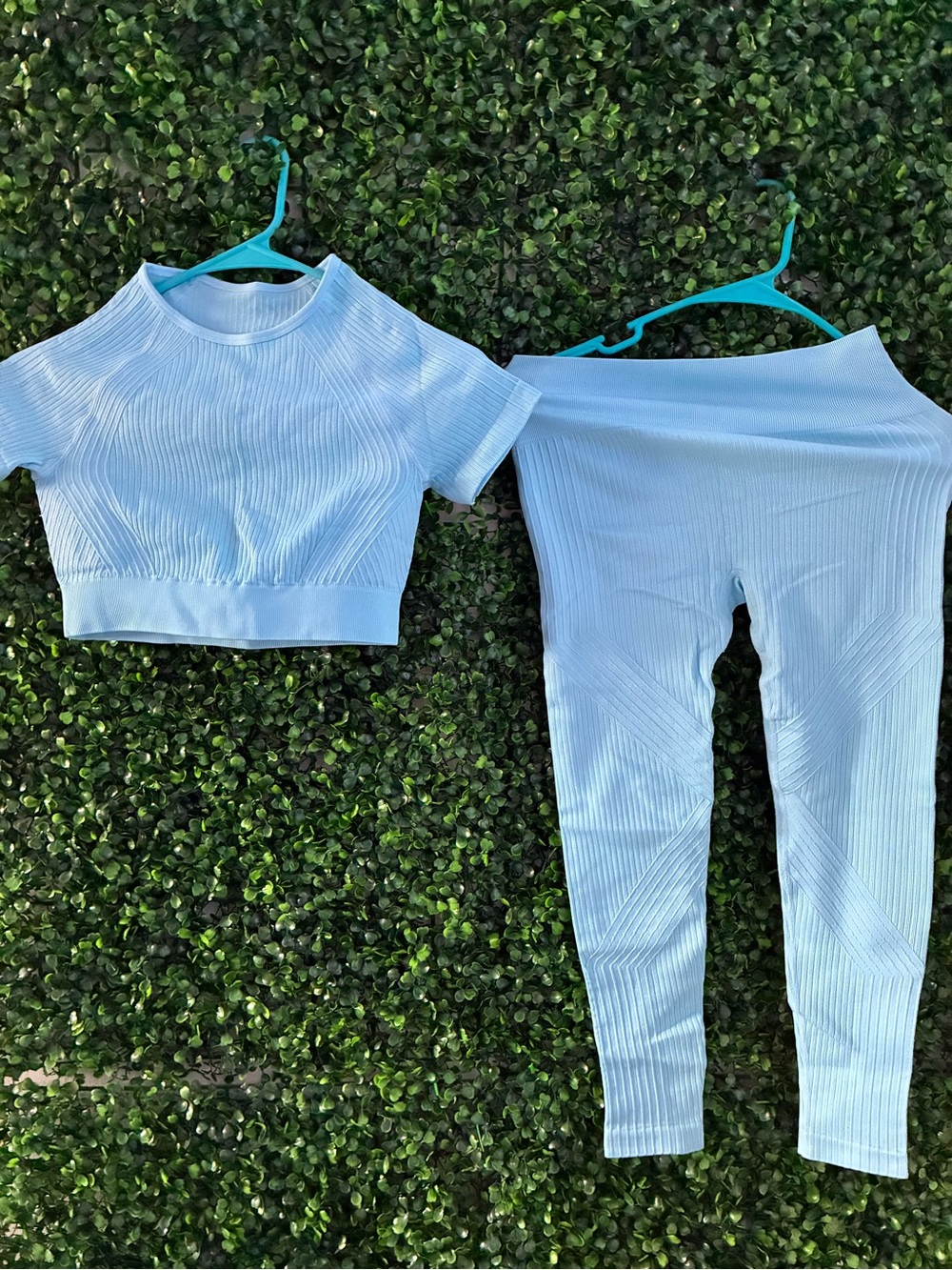 SHEIN Light Blue Ribbed Kids Matching Set - Top & Leggings